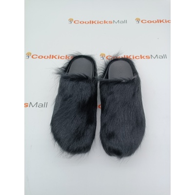 PKGoden Black long hair calfskin Fussbett sabot Marni Slides 02