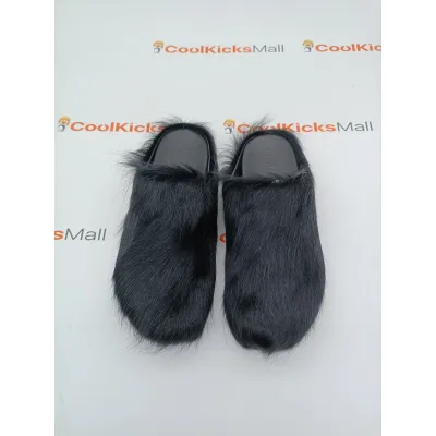 PKGoden Black long hair calfskin Fussbett sabot Marni Slides 02