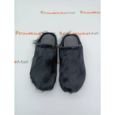 PKGoden Black long hair calfskin Fussbett sabot Marni Slides 02