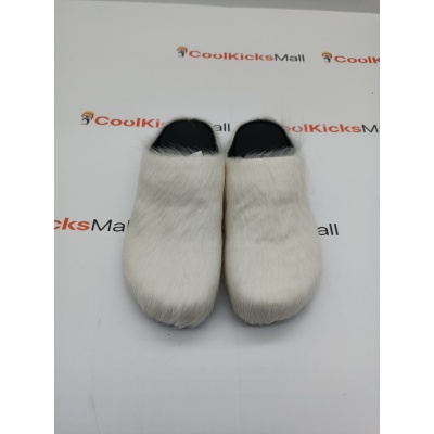 PKGoden Grey White long hair calfskin Fussbett sabot Marni Slides 02