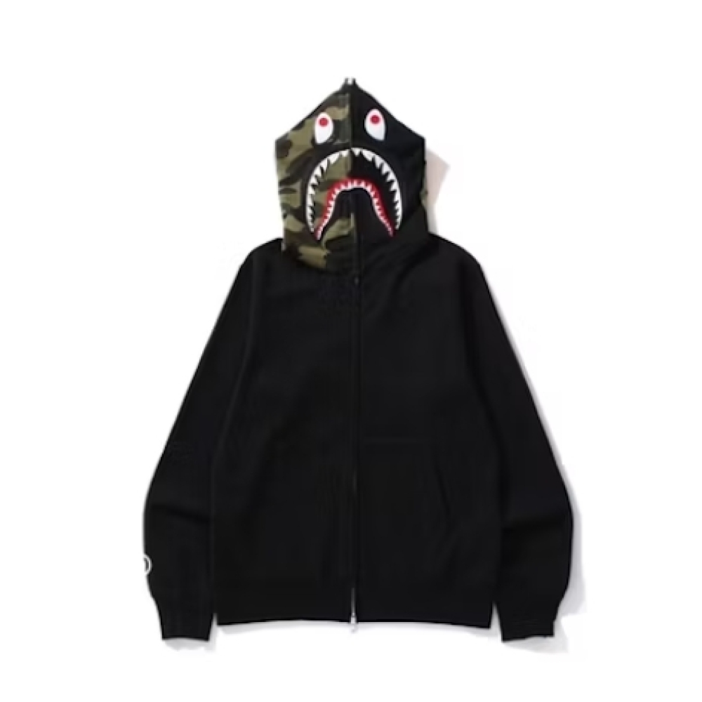 BAPE Shark Full Zip Hoodie Camo Hood Black 