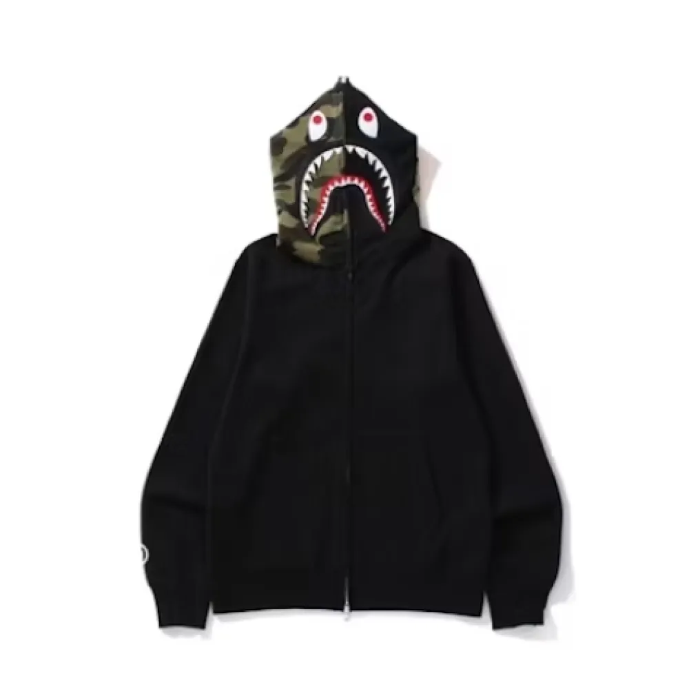 BAPE Shark Full Zip Hoodie Camo Hood Black 
