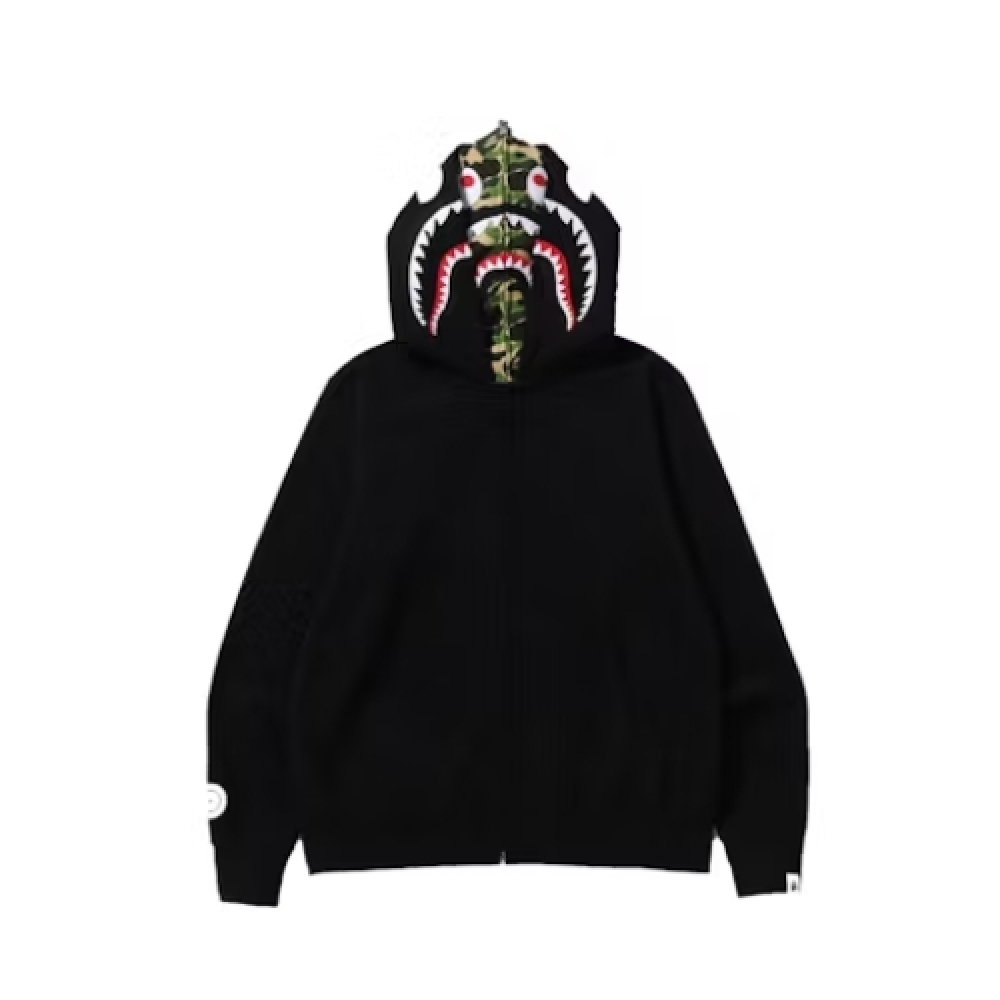 BAPE ABC Camo Shark Wide Fit Full Zip Double Hoodie Black