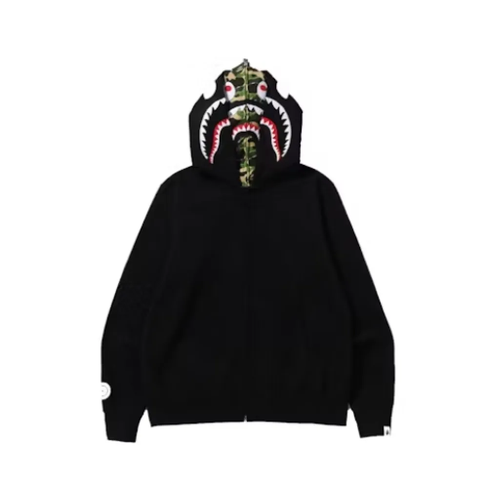 BAPE ABC Camo Shark Wide Fit Full Zip Double Hoodie Black