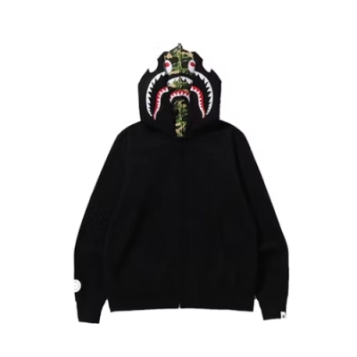 BAPE ABC Camo Shark Wide Fit Full Zip Double Hoodie Black 01