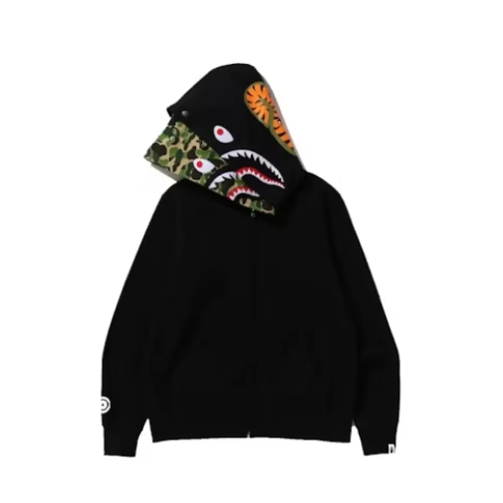 BAPE ABC Camo Shark Wide Fit Full Zip Double Hoodie Black