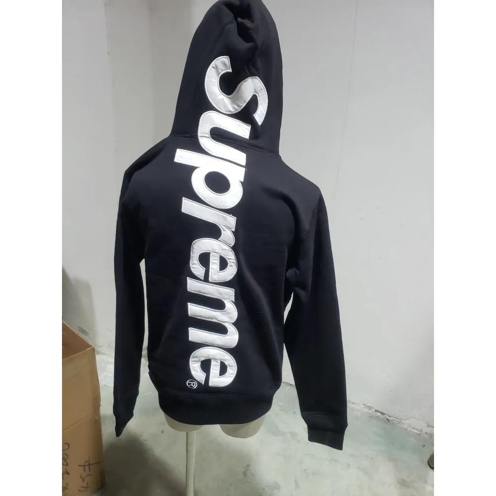 Supreme Satin Applique Hoodie Sweatshirt Black