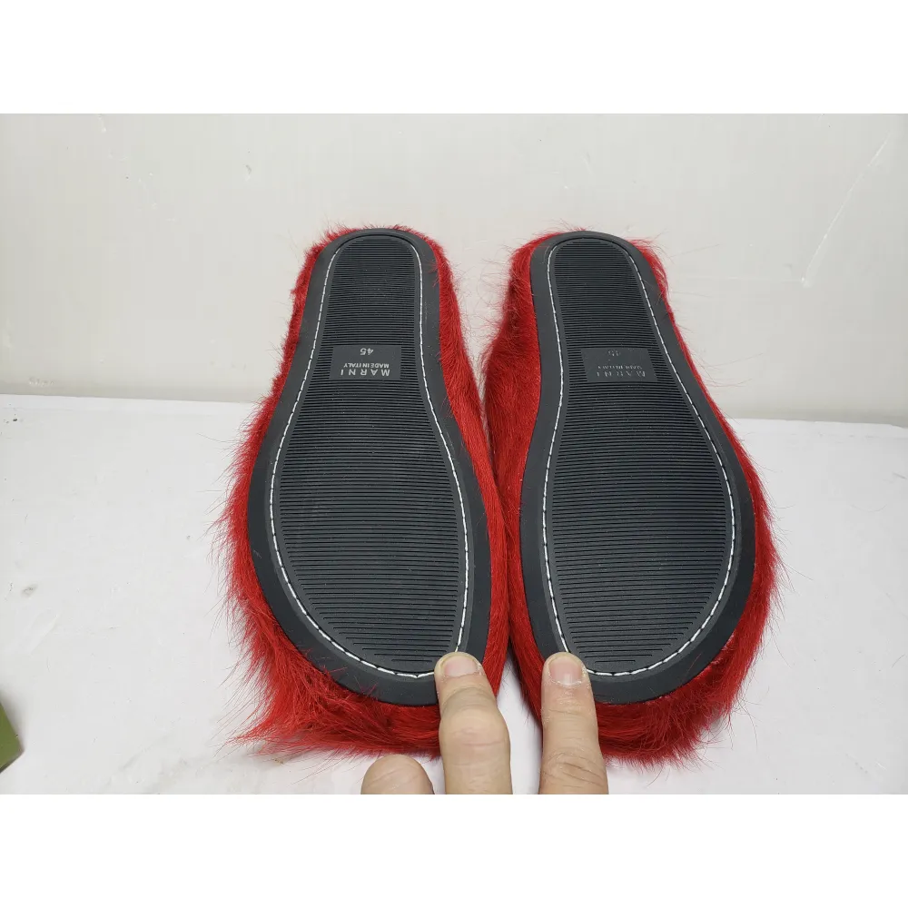 PKGoden Red long-hair calfskin Fussbett sabot Marni Slides