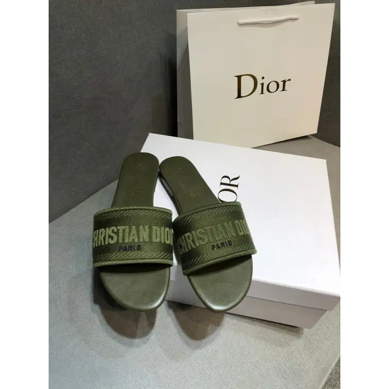 PKGoden DIOR DWAY Embroidered Dark Green Slide 