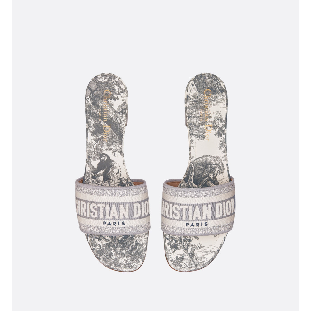 PKGoden DIOR Dway  Slide Heeled Mule Embroidered Cotton And Gray Toile De Jouy Pattern