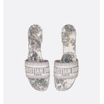 PKGoden DIOR Dway  Slide Heeled Mule Embroidered Cotton And Gray Toile De Jouy Pattern