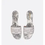 PKGoden DIOR Dway  Slide Heeled Mule Embroidered Cotton And Gray Toile De Jouy Pattern