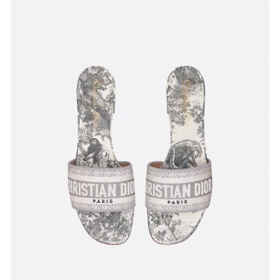 PKGoden DIOR Dway  Slide Heeled Mule Embroidered Cotton And Gray Toile De Jouy Pattern 01