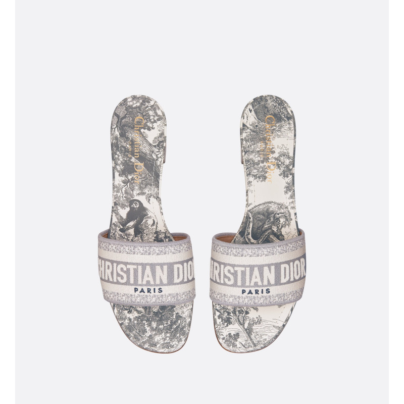 PKGoden DIOR Dway  Slide Heeled Mule Embroidered Cotton And Gray Toile De Jouy Pattern