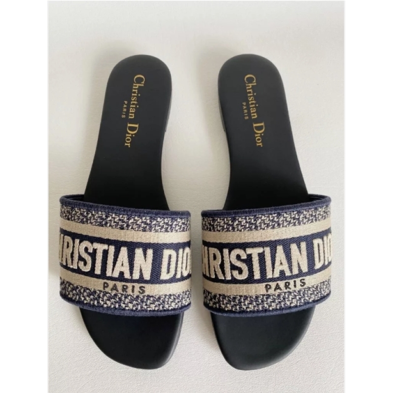 PKGoden DIOR DWAY NAVY BLUE FABRIC SLIDES