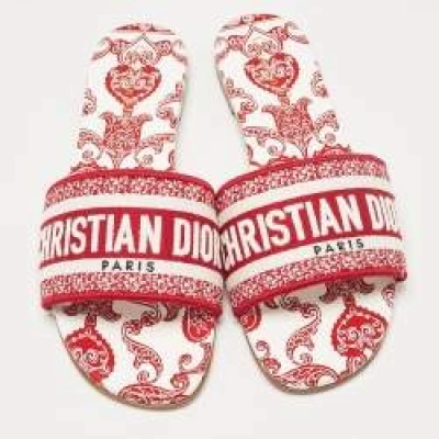 PKGoden DIOR Dway Slide Red/White Embroidered Canvas Slide 01