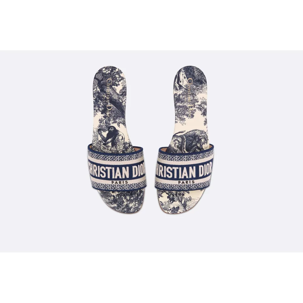 PKGoden Dior Dway Slide Vibrant Blue Embroidered Cotton and Toile de Jouy Motif 