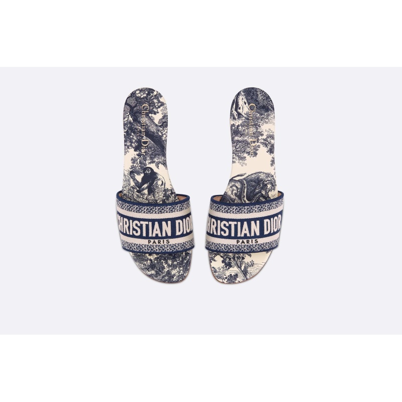 PKGoden Dior Dway Slide Vibrant Blue Embroidered Cotton and Toile de Jouy Motif 