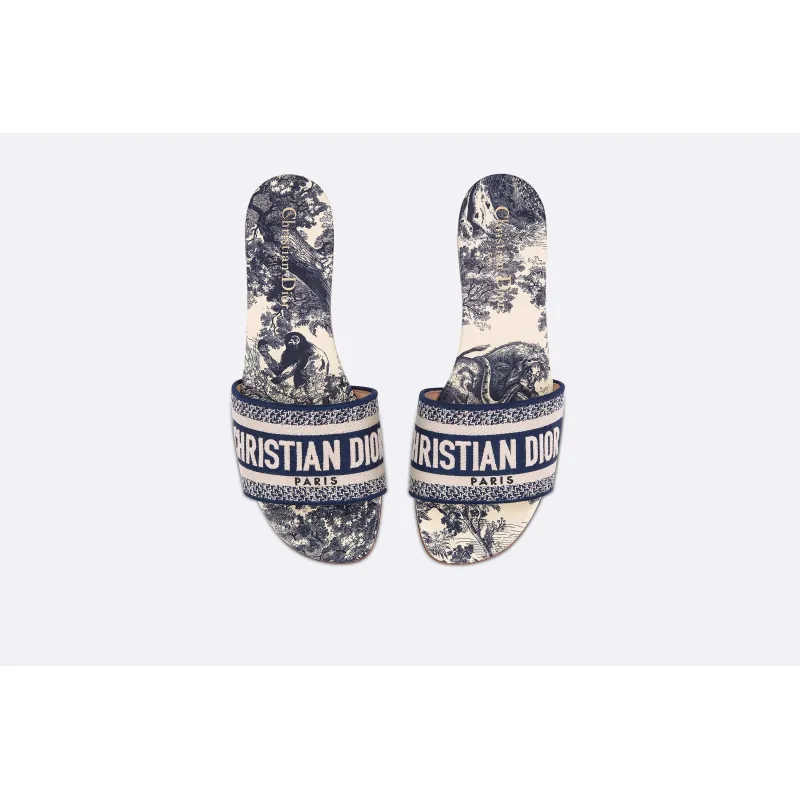 PKGoden Dior Dway Slide Vibrant Blue Embroidered Cotton and Toile de Jouy Motif 