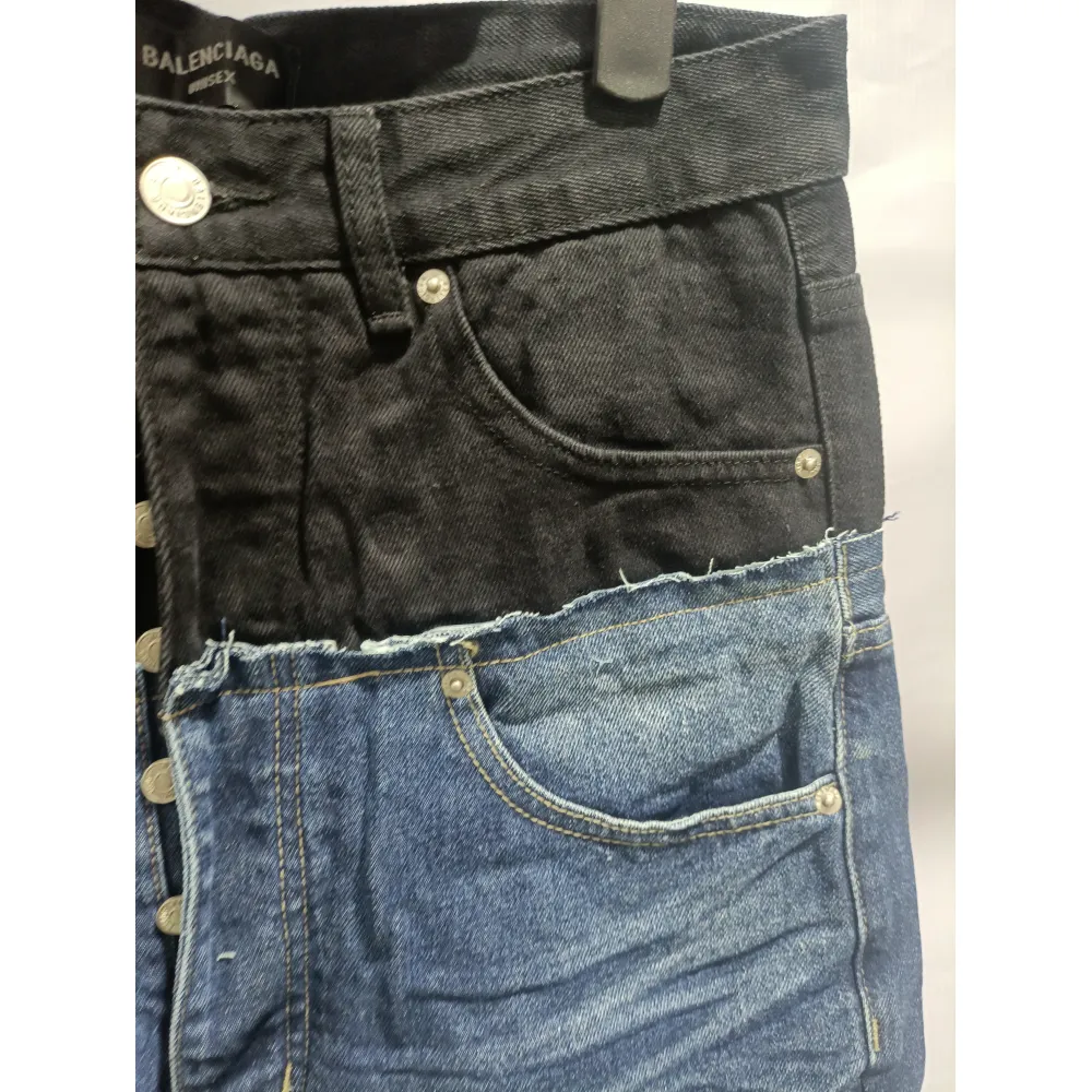 Balenciaga BLCG 24SS black and blue patchwork ripped denim Jeans