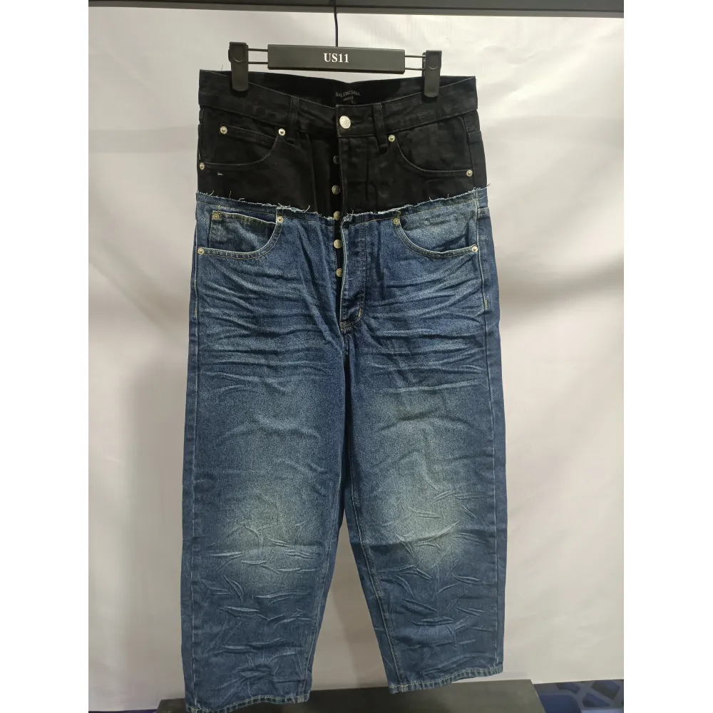 Balenciaga BLCG 24SS black and blue patchwork ripped denim Jeans