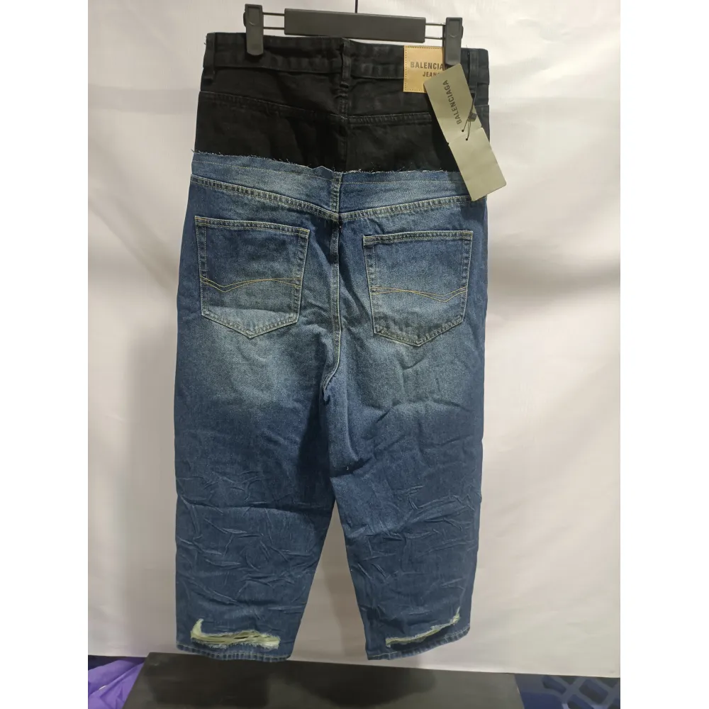 Balenciaga BLCG 24SS black and blue patchwork ripped denim Jeans
