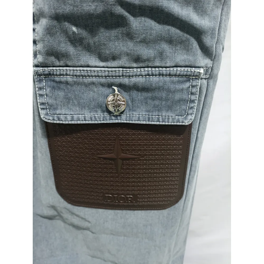 Dior x Stone Island joint 24Fw pocket Dior island logo work Jeans-gray blue 2