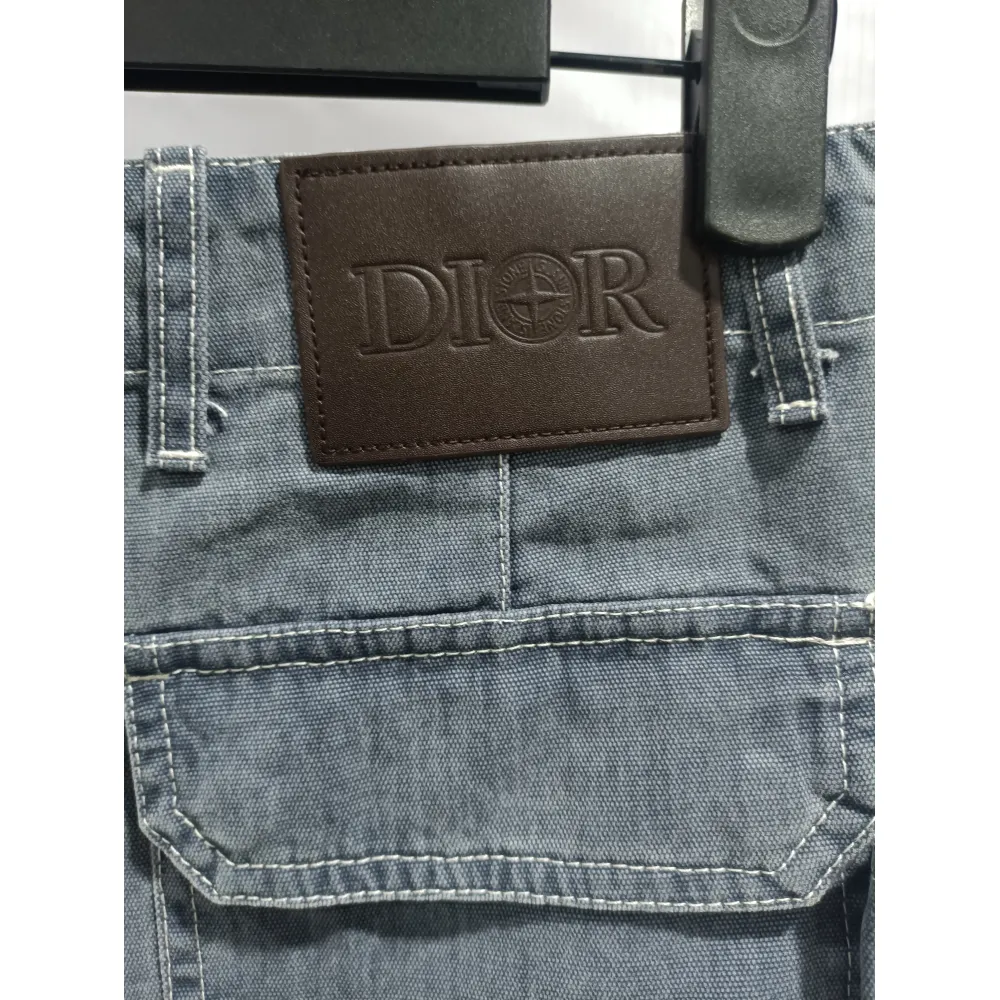 Dior x Stone Island joint 24Fw pocket Dior island logo work Jeans-gray blue 2