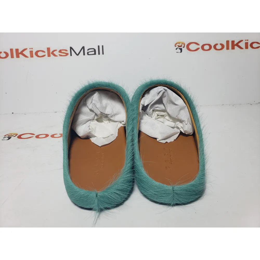 PKGoden Dark Green long hair calfskin Fussbett sabot Marni Slides
