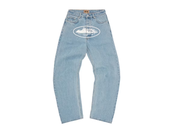 Corteiz Alcatraz Baggy Jeans Washed Blue