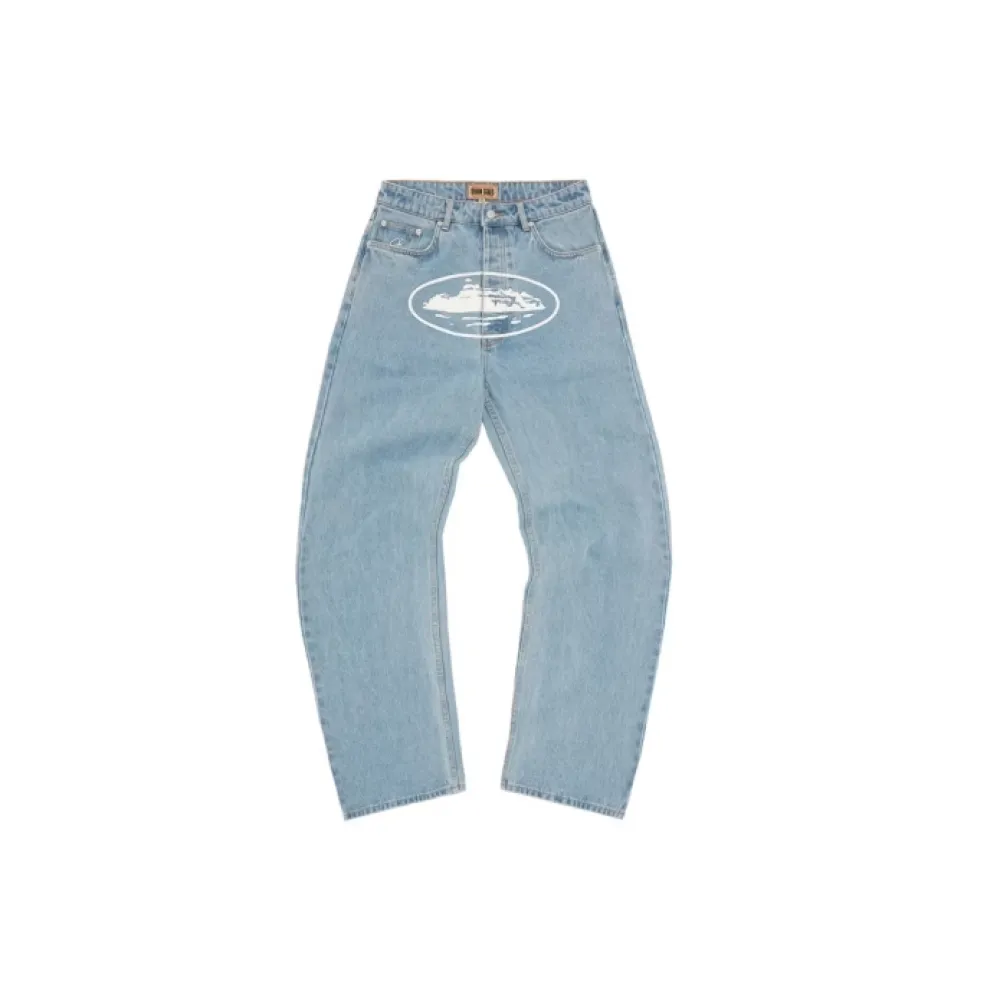 Corteiz Alcatraz Baggy Jeans Washed Blue