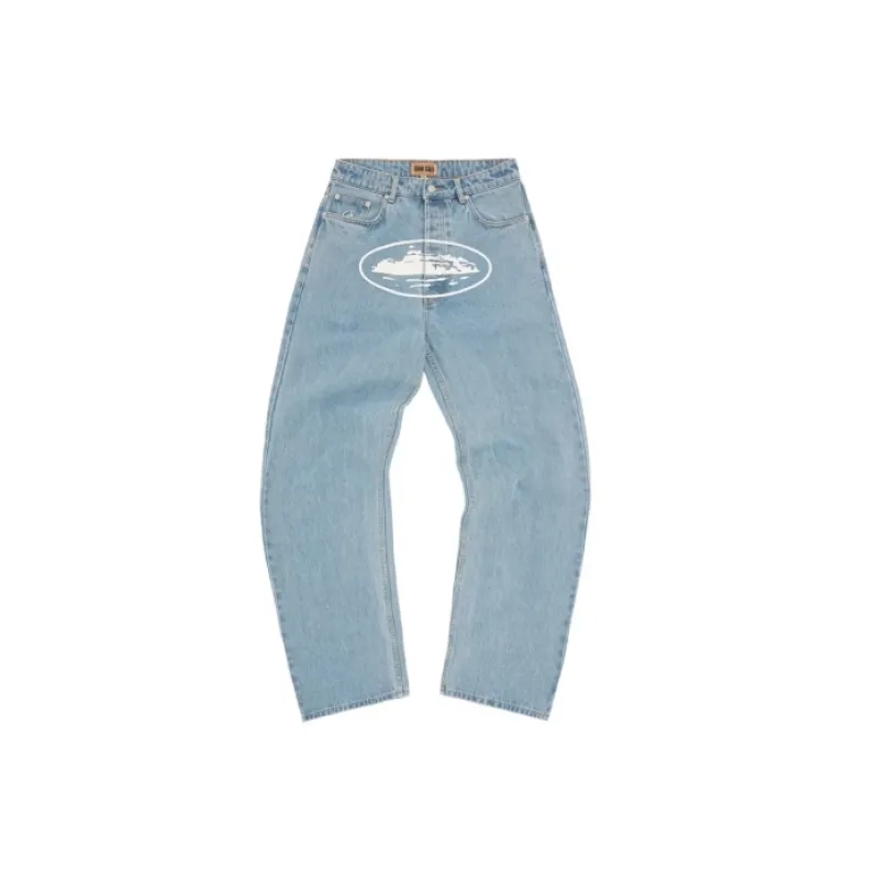 Corteiz Alcatraz Baggy Jeans Washed Blue