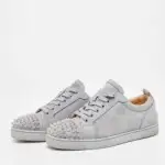 PKGoden Christian Louboutin Grey Suede Louis Junior Spike Low Top Sneakers 