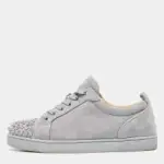 PKGoden Christian Louboutin Grey Suede Louis Junior Spike Low Top Sneakers 