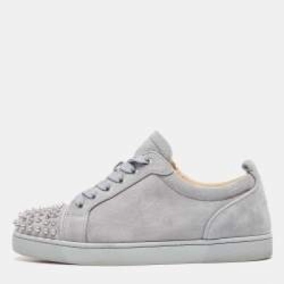 PKGoden Christian Louboutin Grey Suede Louis Junior Spike Low Top Sneakers  02