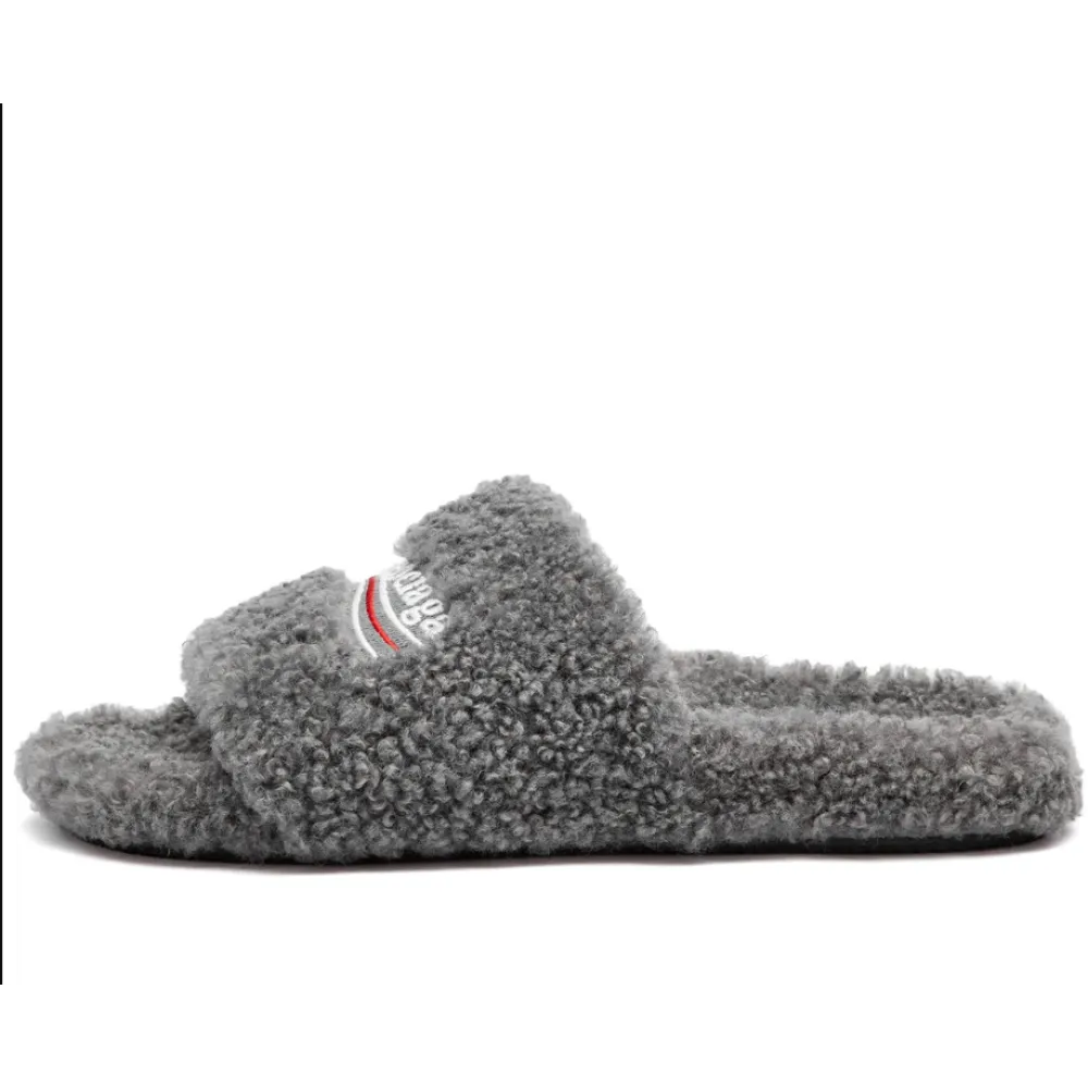 Balenciaga Furry Slide Black/White/Pink/Grey