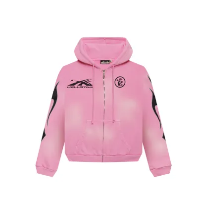 Hellstar Sports Hoodie Flame Zip-Up Pink 01