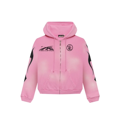 Hellstar Sports Hoodie Flame Zip-Up Pink 01