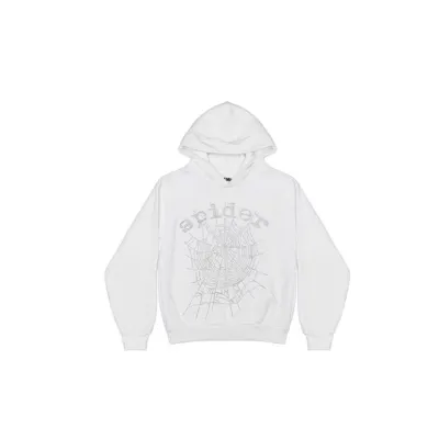 Sp5der OG Rhinestone Logo Hoodie White 01