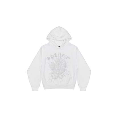 Sp5der OG Rhinestone Logo Hoodie White 01