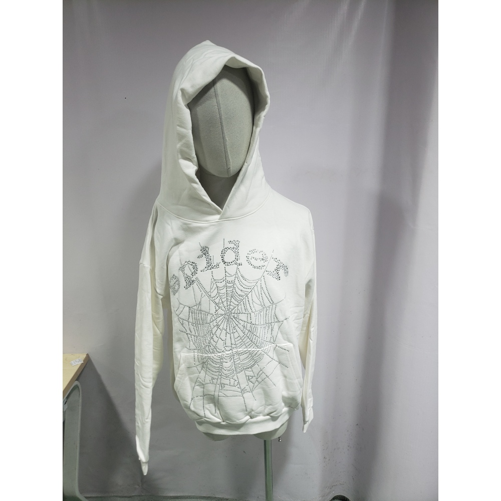 Sp5der OG Rhinestone Logo Hoodie White