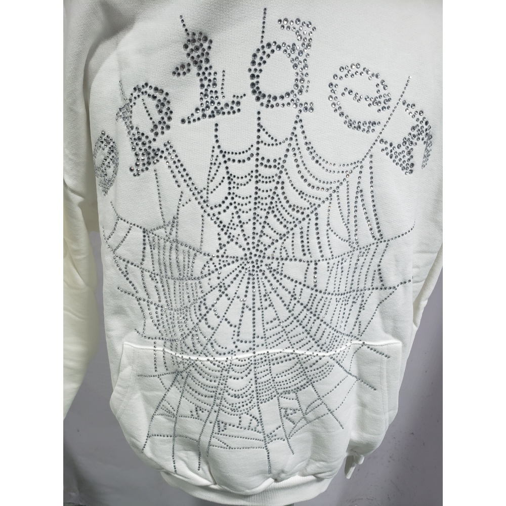 Sp5der OG Rhinestone Logo Hoodie White