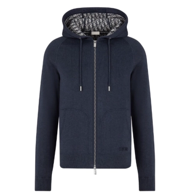 Dior Hooded Track Jacket Navy Blue Cotton and Cashmere Knit 01