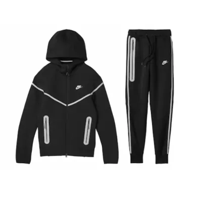 Nike Sportswear Tech Fleece Full Zip Hoodie & Joggers Reflective Details Set Black Bemis Silver 01