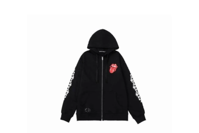Chrome Hearts × The Rolling Stones Red Tongue Cross Zip Up Hoodie Black/Red 01