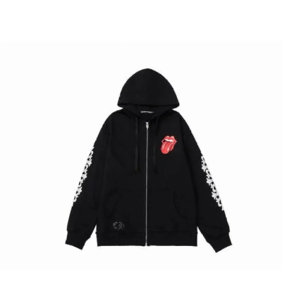 Chrome Hearts × The Rolling Stones Red Tongue Cross Zip Up Hoodie Black/Red 01