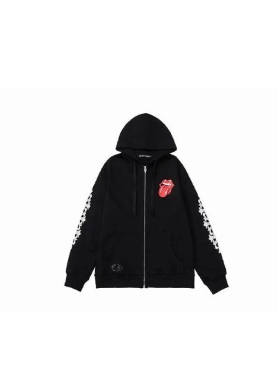 Chrome Hearts × The Rolling Stones Red Tongue Cross Zip Up Hoodie Black/Red 01