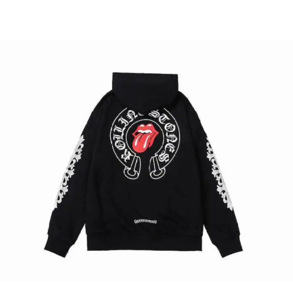 Chrome Hearts × The Rolling Stones Red Tongue Cross Zip Up Hoodie Black/Red