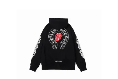 Chrome Hearts × The Rolling Stones Red Tongue Cross Zip Up Hoodie Black/Red 02