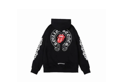 Chrome Hearts × The Rolling Stones Red Tongue Cross Zip Up Hoodie Black/Red 02